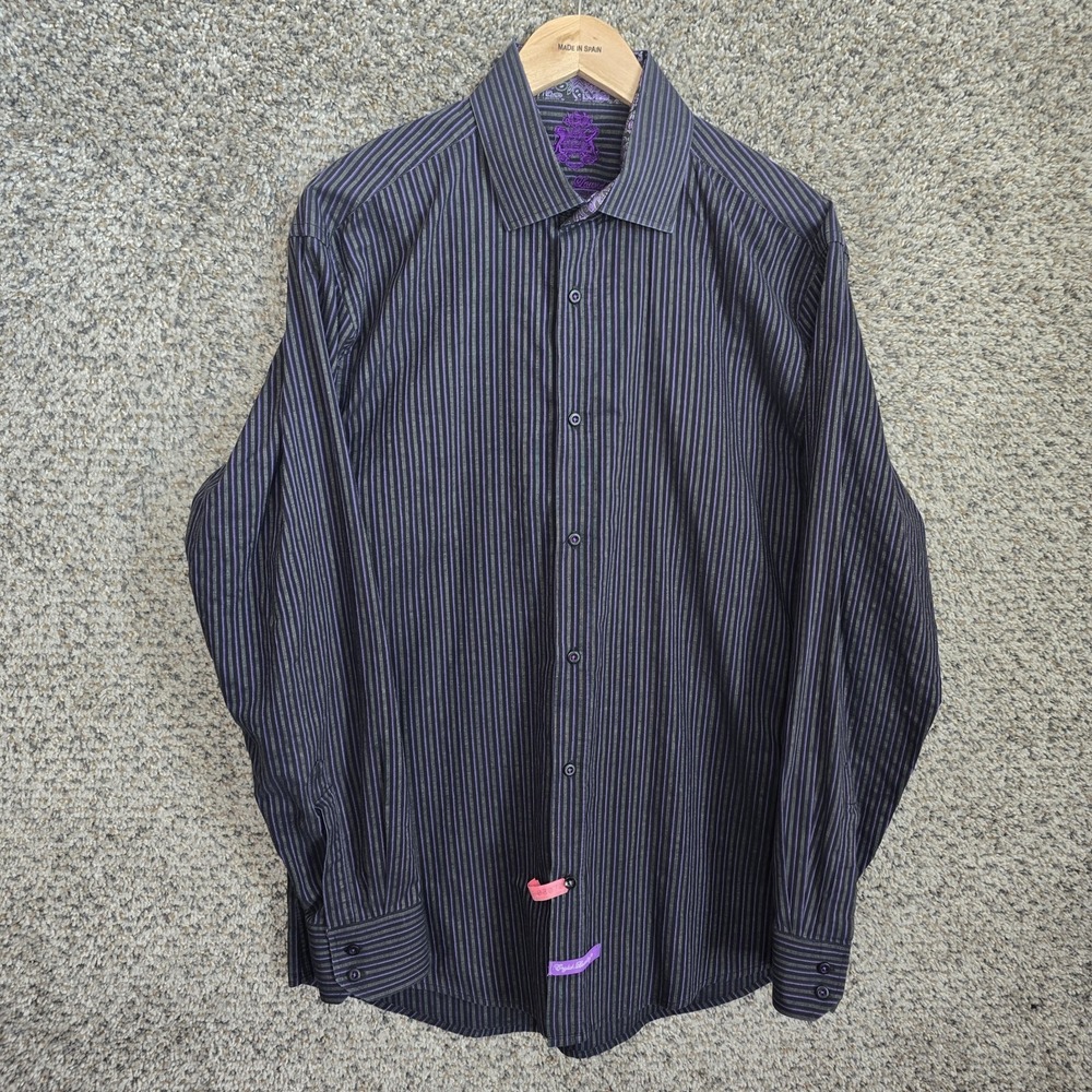 English Laundry Dress Shirt Mens 16.5 34/35‎ Black Striped Paisley Flip Cuff